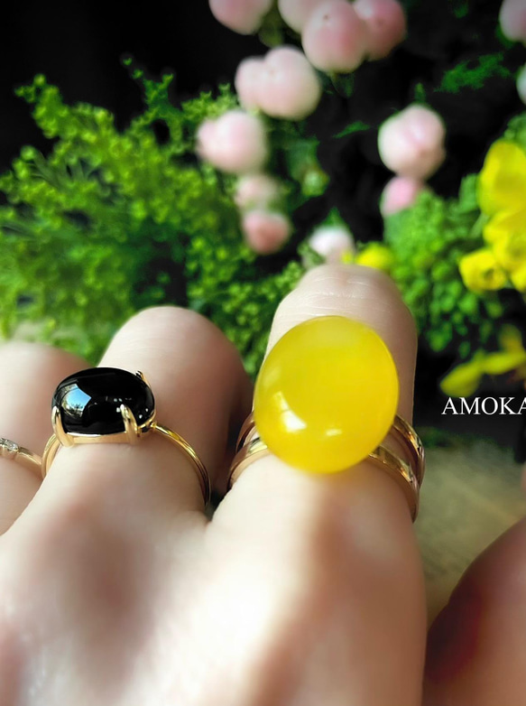 【2点セット販売】菜の花畑　yellowagate × Blackonyx ring ミモザ 7枚目の画像