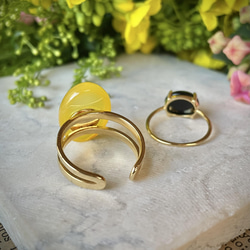 【2点セット販売】菜の花畑　yellowagate × Blackonyx ring ミモザ 11枚目の画像