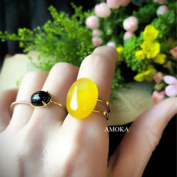 【2点セット販売】菜の花畑　yellowagate × Blackonyx ring ミモザ 3枚目の画像