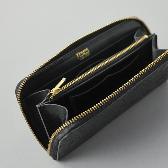 送料無料 長財布 栃木レザー ペイズリー型押し リミテッド ラウンドファスナー ブラック 財布 メンズ レディース 本革 VINCENT ブラック