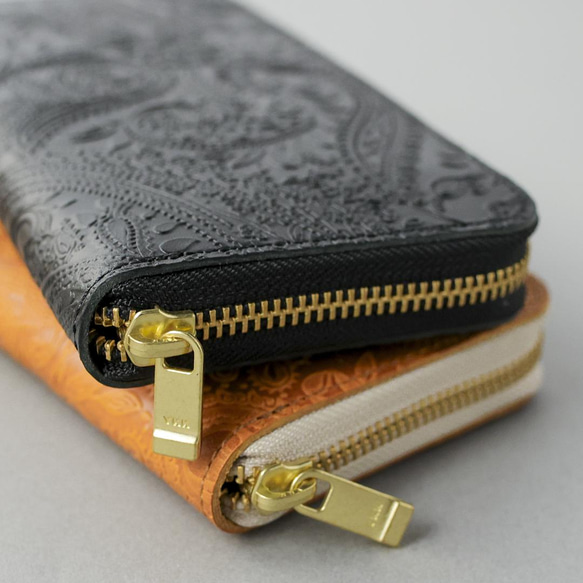 送料無料 長財布 栃木レザー ペイズリー型押し リミテッド ラウンドファスナー ブラック 財布 メンズ レディース 本革 VINCENT ブラック