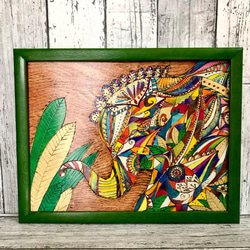 原画販売】ガネーシャの絵（2Lサイズ）アジアンインテリア額付き 絵画