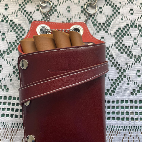 シザーケース本革 3丁タイプ ワイン シザーケース本革3丁用-03- 牛革