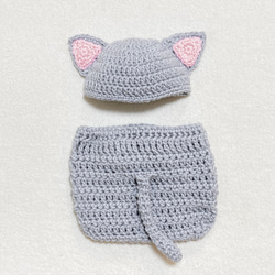 オレンジ♪鏡餅ボンネット 編み込みロンパースセット ニューボーン