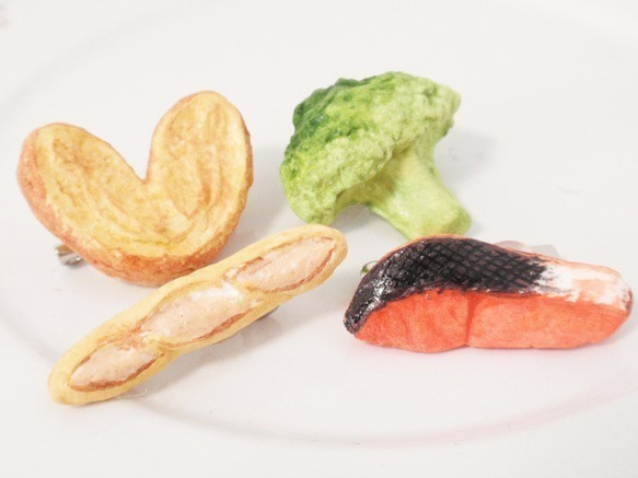 写真全部セット！焼き鮭ブロッコリー肉パンエビフライパイ☆ブローチ★ 3枚目の画像