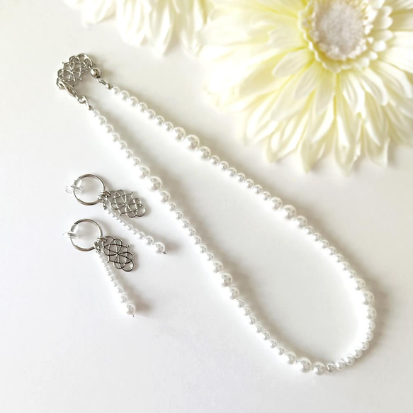 ハレノヒに..《2点Set＊イヤリング＆ネックレス》Infinity with Bubbles pearl/Silver 2枚目の画像