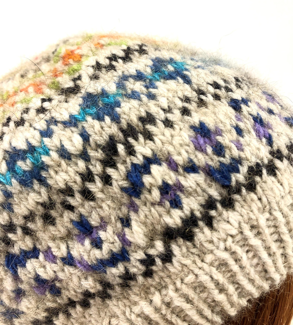 ポッサム・メリノ毛糸で編む　編み込みベレー帽のキット　ナチュラルベース 6枚目の画像
