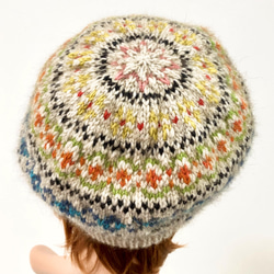 ポッサム・メリノ毛糸で編む　編み込みベレー帽のキット　チャコールベース 13枚目の画像