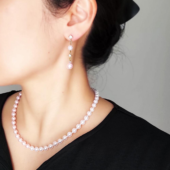 卒入学式、結婚式など..ハレノヒに《2点Set＊ピアス＆ネックレス》Two colors pearl/Pink 3枚目の画像