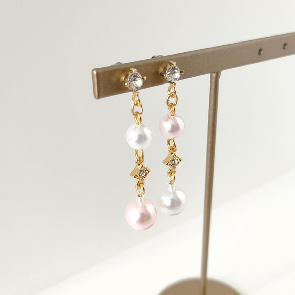 卒入学式、結婚式など..ハレノヒに《2点Set＊ピアス＆ネックレス》Two colors pearl/Pink 12枚目の画像