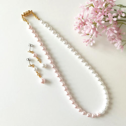 卒入学式、結婚式など..ハレノヒに《2点Set＊ピアス＆ネックレス》Two colors pearl/Pink 1枚目の画像