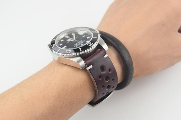 受注製作　ホーウインコードバン　時計ベルトオーダーメイド　ボルドー　腕時計バンド 4枚目の画像