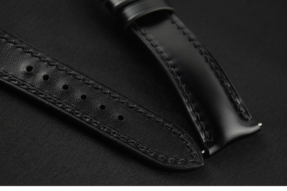 受注製作　新喜皮革コードバン　時計ベルト　オーダーメイド  ブラック・ブラックステッチ　 腕時計バンド 2枚目の画像