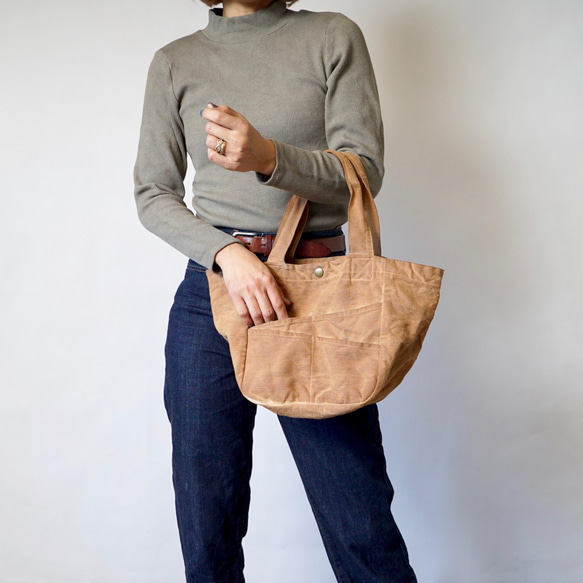 日常手提袋/米棕色/Mikawa 紡織圍裙帆布 第1張的照片