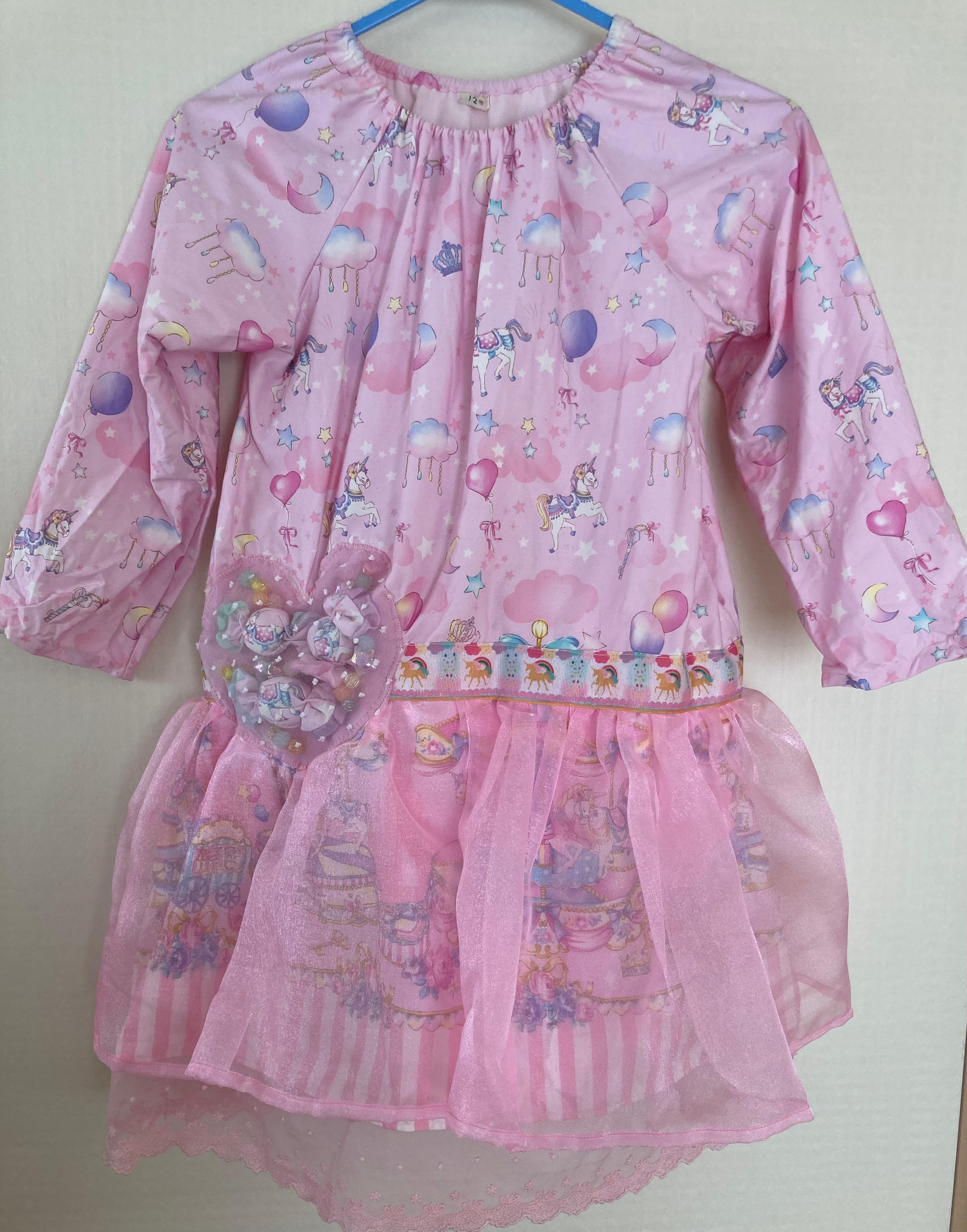 子供服　長袖スモックワンピース　120サイズ 原宿ドールズファンタジーユニコーンピンク