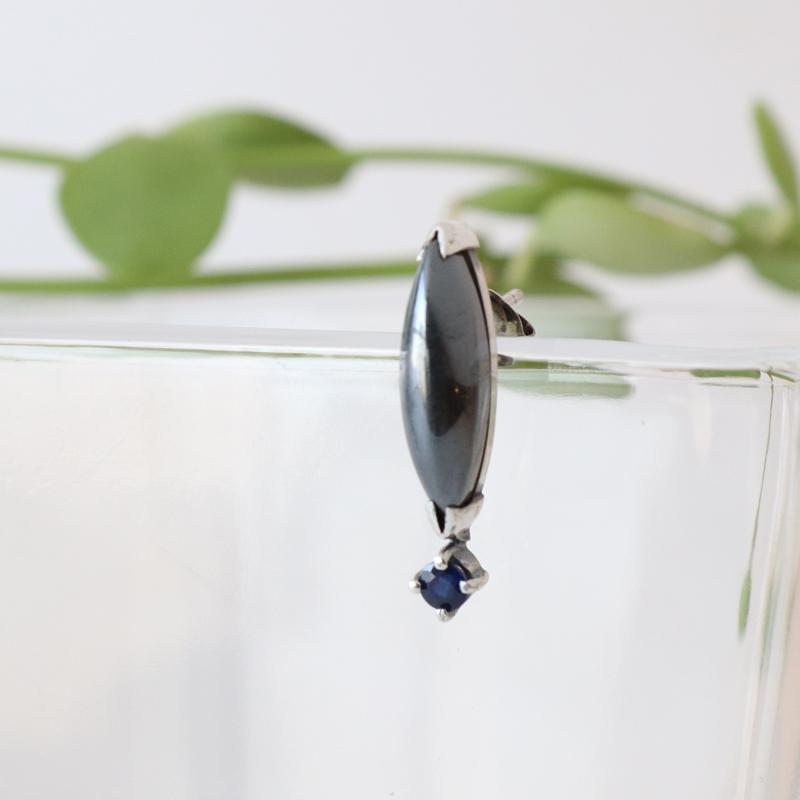 ヘマタイト・サファイア シルバー925 ピアス 片耳