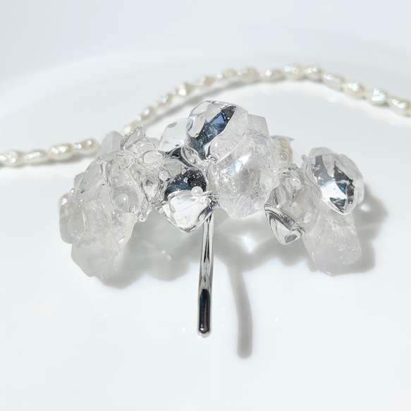 【再販】ice crystal ポニーフック/水晶・淡水パール/金具 シルバーカラー/誕生石/ウェディング〈受注制作〉 7枚目の画像