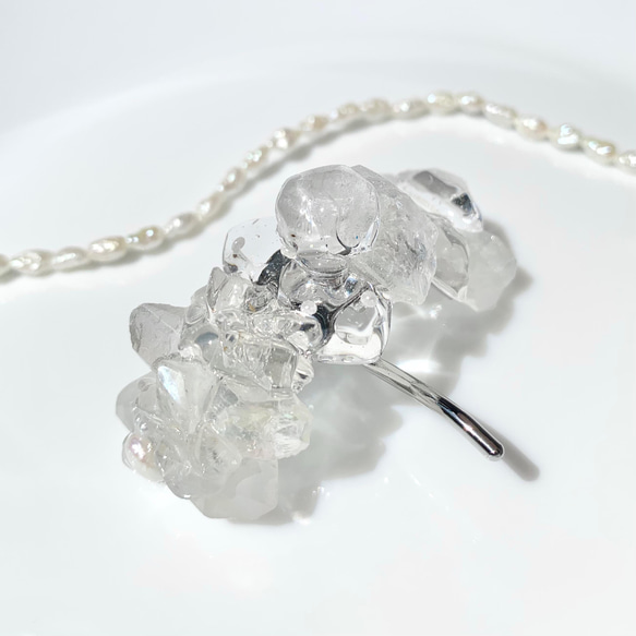 【再販】ice crystal ポニーフック/水晶・淡水パール/金具 シルバーカラー/誕生石/ウェディング〈受注制作〉 6枚目の画像