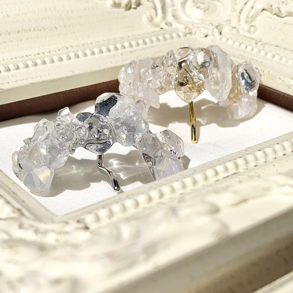 【再販】ice crystal ポニーフック/水晶・淡水パール/金具 シルバーカラー/夏の誕生石2024〈受注制作〉 10枚目の画像