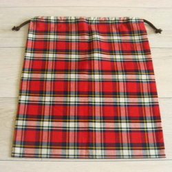 29-62◆送料無料♪◆ループ選択式＊巾着袋◆４０×３５ｃｍ◆タータンチェック◆お着替え袋＊体操着袋に♪赤 2枚目の画像