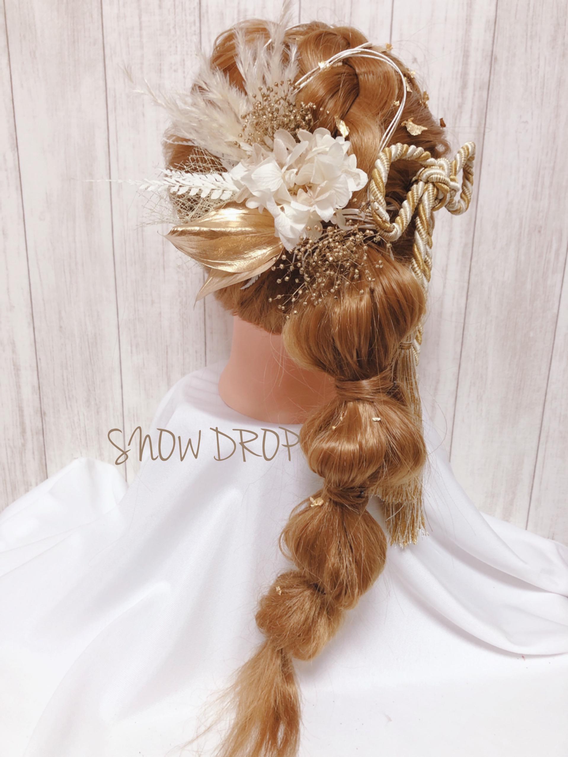 ホワイトゴールド♡叶結び♡金箔シート付♡全て髪飾りset