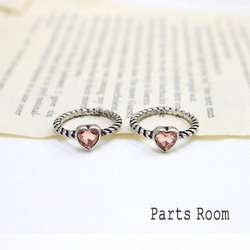 [2 件] 復古鍍銀 &amp; 心形玻璃戒指 [桃粉色]-mt-3510 第1張的照片