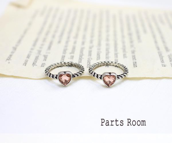 [2 件] 復古鍍銀 &amp; 心形玻璃戒指 [桃粉色]-mt-3510 第1張的照片