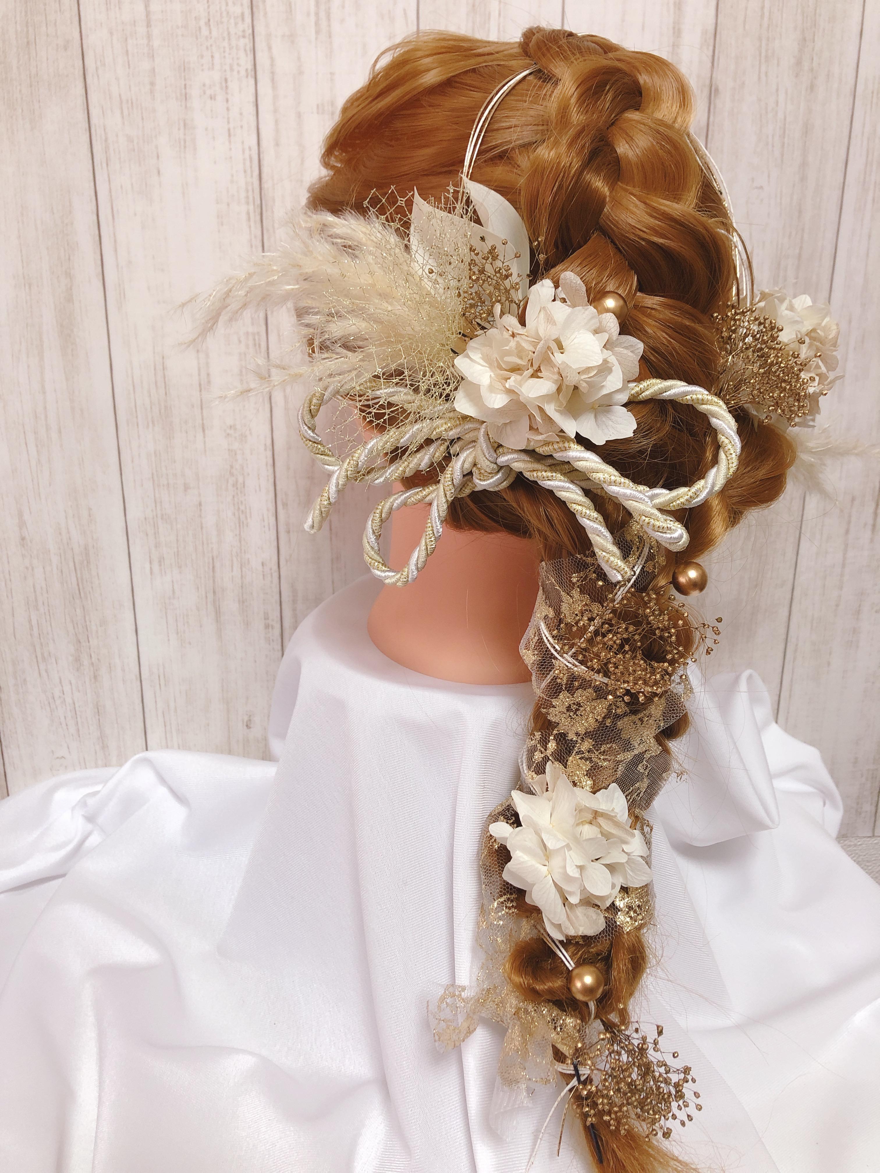 組紐豪華髪飾り❣️♡ホワイトゴールド髪飾り♡ブライダル♡卒業式♡結婚式♡ウェディング♡