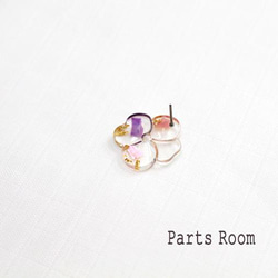 [4 件] 透明花朵耳環 [粉 x 紫] [無鈦柱夾]-mt-3517 第2張的照片