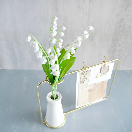 すずらん】set花瓶付きゴールドワイヤーフォトスタンドアレンジ フォト