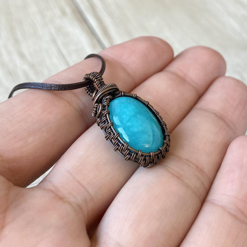 【ファッション通販】 アマゾナイトペンダント・Copper wrap/ワイヤーアート wire ビーズ・レジン・アクセサリ