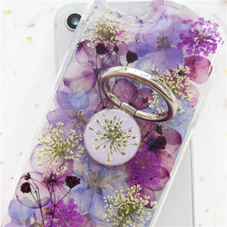 『千鳥草＆紫陽花』スマホリング iPhone14Pro/SE/Xperia5IV/GALAXYS23 押し花スマホケース 3枚目の画像