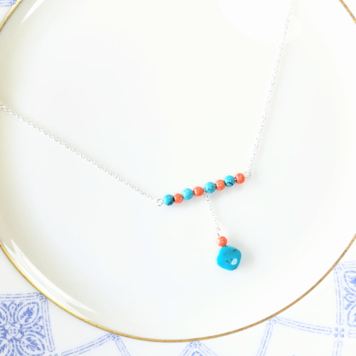 ターコイズ・コーラル ネックレスとペンダントトップのセット