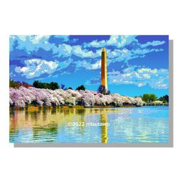 【選べる3枚組ポストカード】アメリカ 桜並木とワシントン記念塔【作品No.318】 1枚目の画像