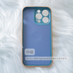 iphoneケース　スマホ ケース リング付き 押し花 くすみ ライトブルー　青 6枚目の画像