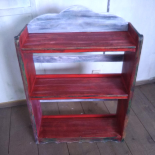 アンティーな風合いの 飾り棚 ラック 本棚 シャビーレッド 棚