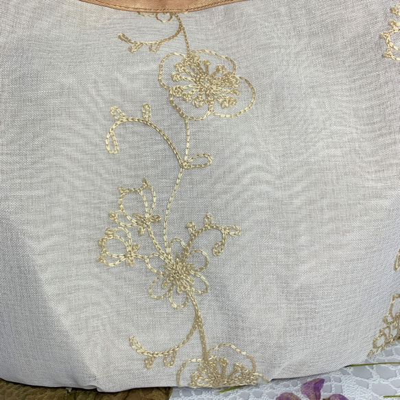 梅と桜の刺繡　巾着バッグ 4枚目の画像