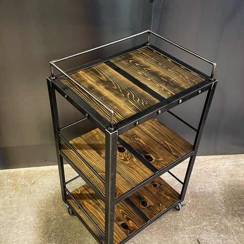 アイアンキッチンワゴンC キャスター付　キッチンカート　アイアン家具 アイアンキッチンワゴン［ロング］キャスター付