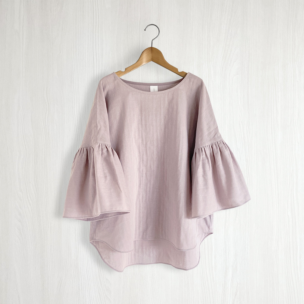 ギャザー袖プルオーバー_ダブルガーゼ綿100％_Smoky Lilac Pink