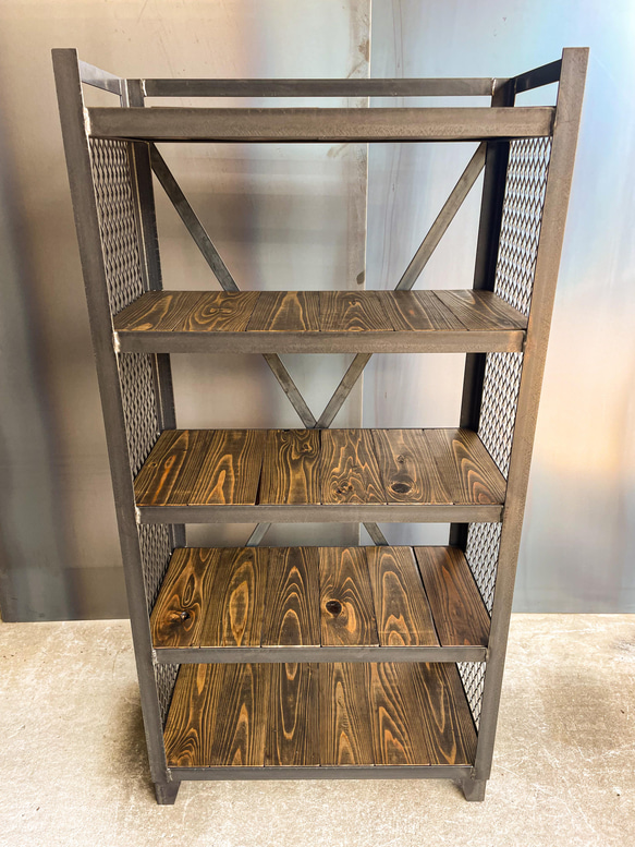 アイアンラック［C］シェルフ［幅60㎝×高さ120㎝×奥行き30㎝］インダストリアル　スチールラック　洋服棚　植物棚 