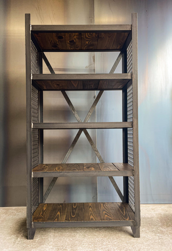 アイアンラック［C］シェルフ［幅60㎝×高さ120㎝×奥行き30㎝］インダストリアル　スチールラック　洋服棚　植物棚 