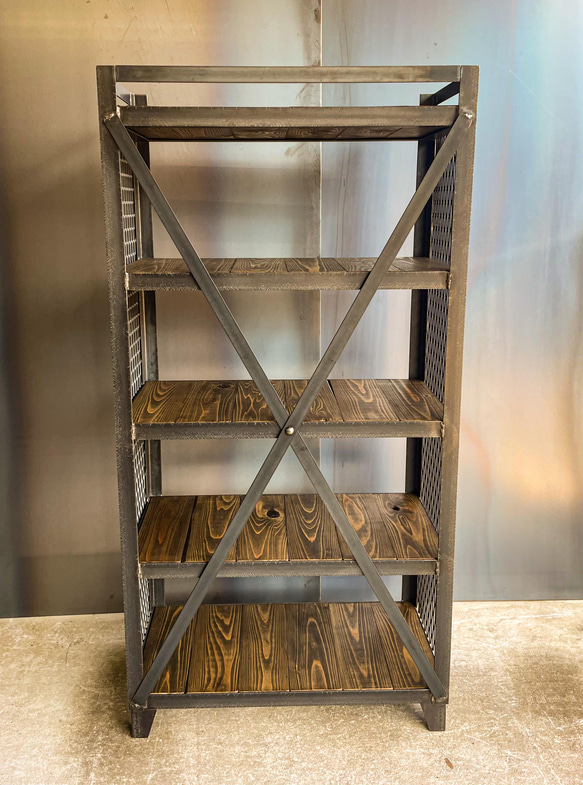 アイアンラック［C］シェルフ［幅60㎝×高さ120㎝×奥行き30㎝］インダストリアル　スチールラック　洋服棚　植物棚 