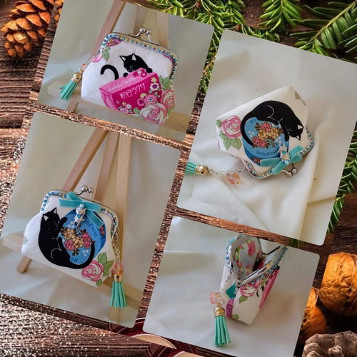 和モダン☆コスメ黒猫ちゃん☆がま口 ポーチ 小銭入れ がま口 miu05  