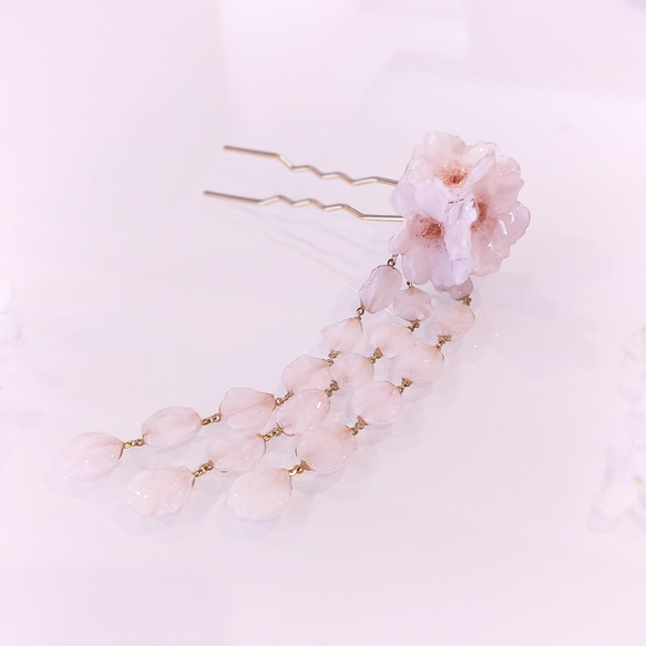 【受注制作】Everpink Sakura.　本物のお花　満開桜の花びら揺れる髪飾り ヘッドドレス　かんざし　しだれ 6枚目の画像