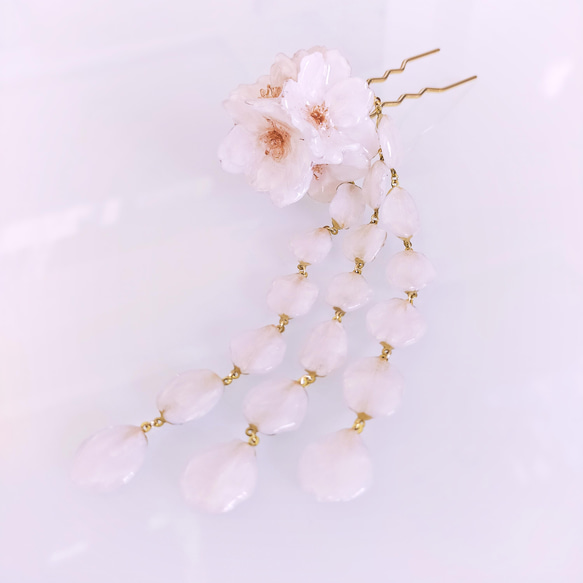 【受注制作】Everpink Sakura.　本物のお花　満開桜の花びら揺れる髪飾り ヘッドドレス　かんざし　しだれ 14枚目の画像