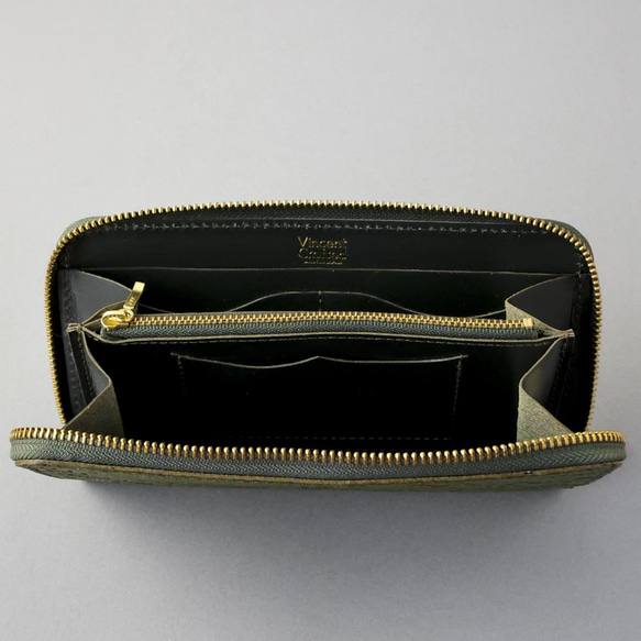 送料無料 長財布 栃木レザー ペイズリー型押し リミテッド ラウンドファスナー スプルース 財布 メンズ レディース VINCENT スプルース