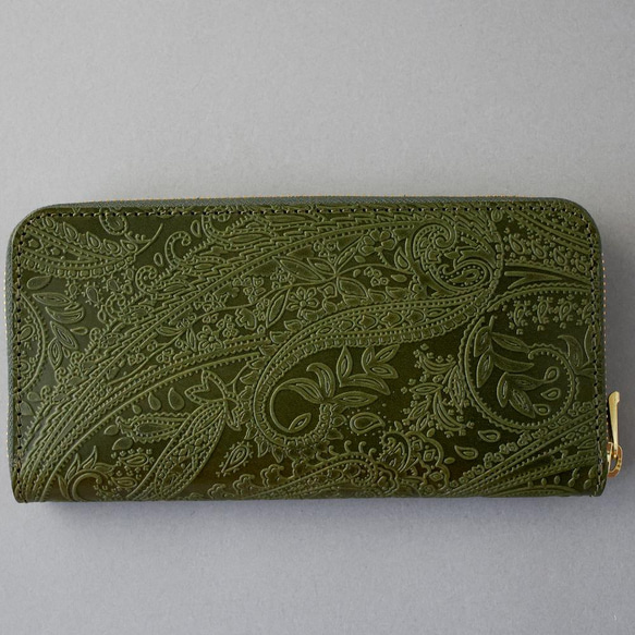 送料無料 長財布 栃木レザー ペイズリー型押し リミテッド ラウンドファスナー スプルース 財布 メンズ レディース VINCENT スプルース