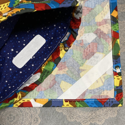 給食袋　二枚仕立て　ランチマット　ナフキン　40✖️60 大きいサイズ　男の子　ブロック柄　カラフル　レッド　ブルー 6枚目の画像
