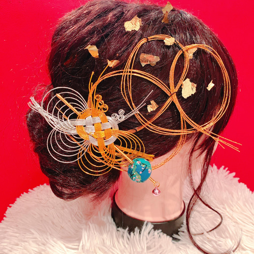 蝶々☆和玉☆水引髪飾り☆結婚式☆白無垢☆和玉☆ちりめん玉☆卒業式髪