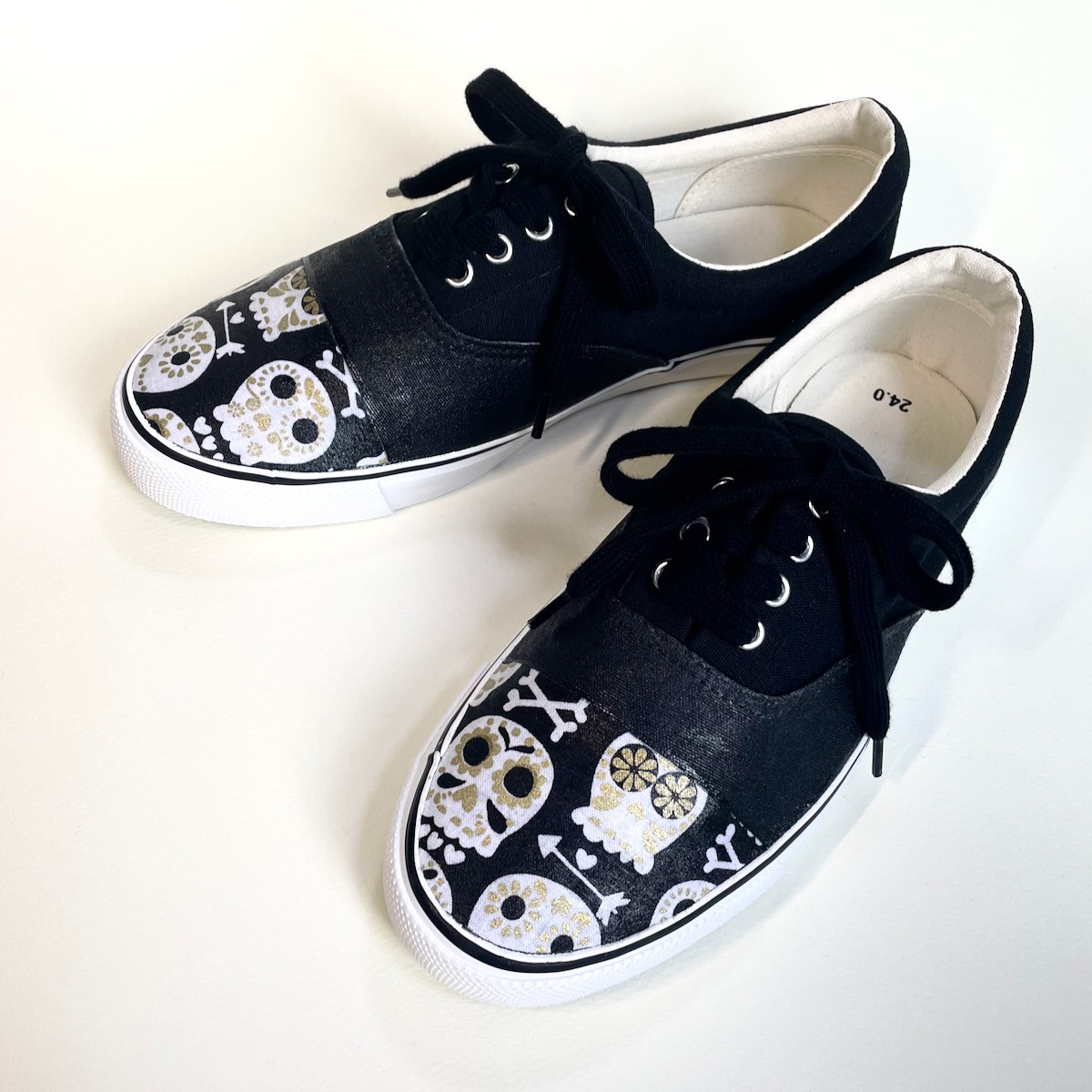 箔押しシャレコウベのデッキシューズ  (BLACK) 22.5cm〜25.5cm 撥水加工ver.